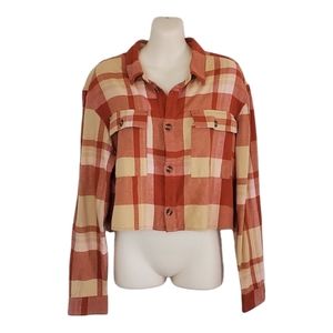 Roxy Both Ways Shirt Flannel Button Up Cropped Size Small Shacket